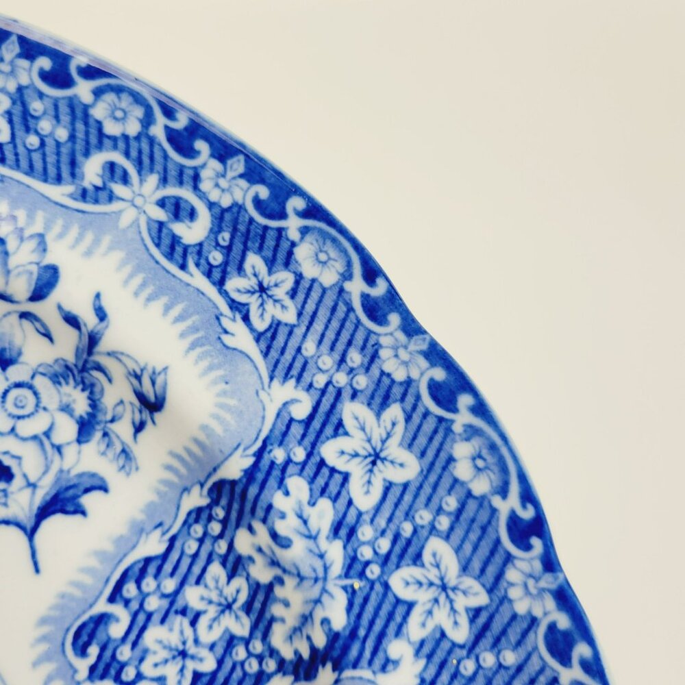 Vintage Spode Filigree Blue & White 10" Plate, Floral Rim & Basket Center, Copel - Picture 7 of 12